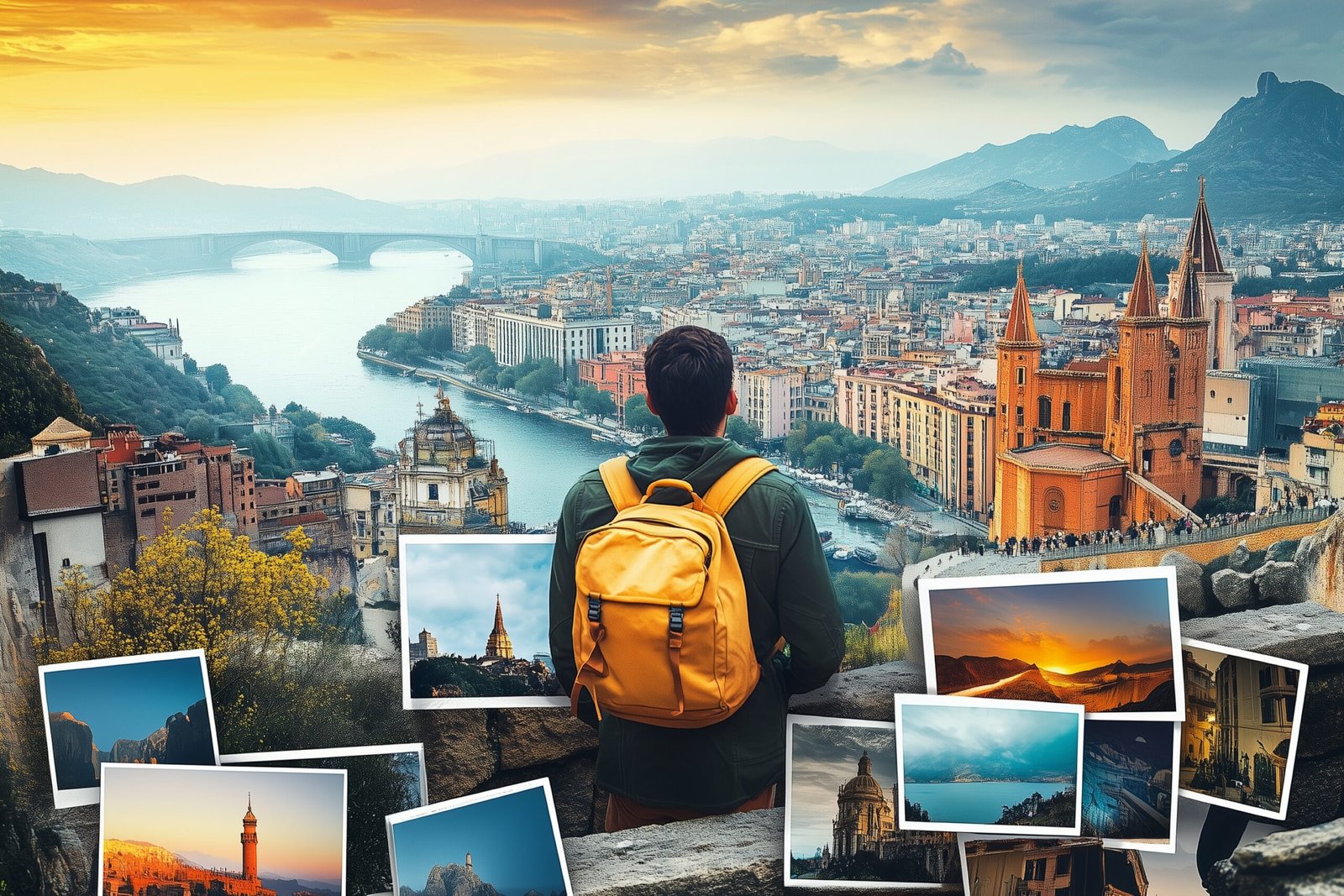 Collage of printed travel photos